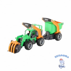 Трактор-погрузчик ГрипТрак с полуприцепом в сеточке