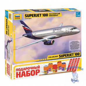 Сборная модель Региональный пассажирский авиалайнер Superjet 100 Подарочный набор с клеем и красками