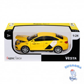 Машинка инерционная металлическая 1:24 Яндекс.Такси LADA VESTA цвет желтый со светом и звуком