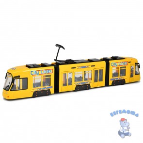Городской трамвай желтый
