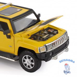 Машинка металлическая 1:24 Hummer H3 цвет желтый со светом и звуком