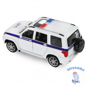 Машинка инерционная металлическая 1:26 УАЗ PATRIOT Полиция цвет белый со светом и звуком