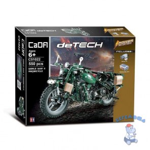 Электромеханический конструктор CaDA deTech Американский военный мотоцикл 550 деталей