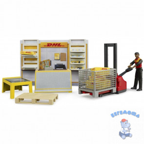 Игровой набор Bruder 62251 Пункт выдачи посылок DHL с фигуркой