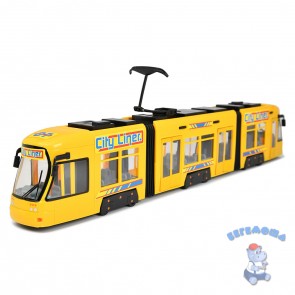 Городской трамвай желтый