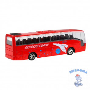 Автобус инерционный металлический 1:90 цвет красный со светом и звуком